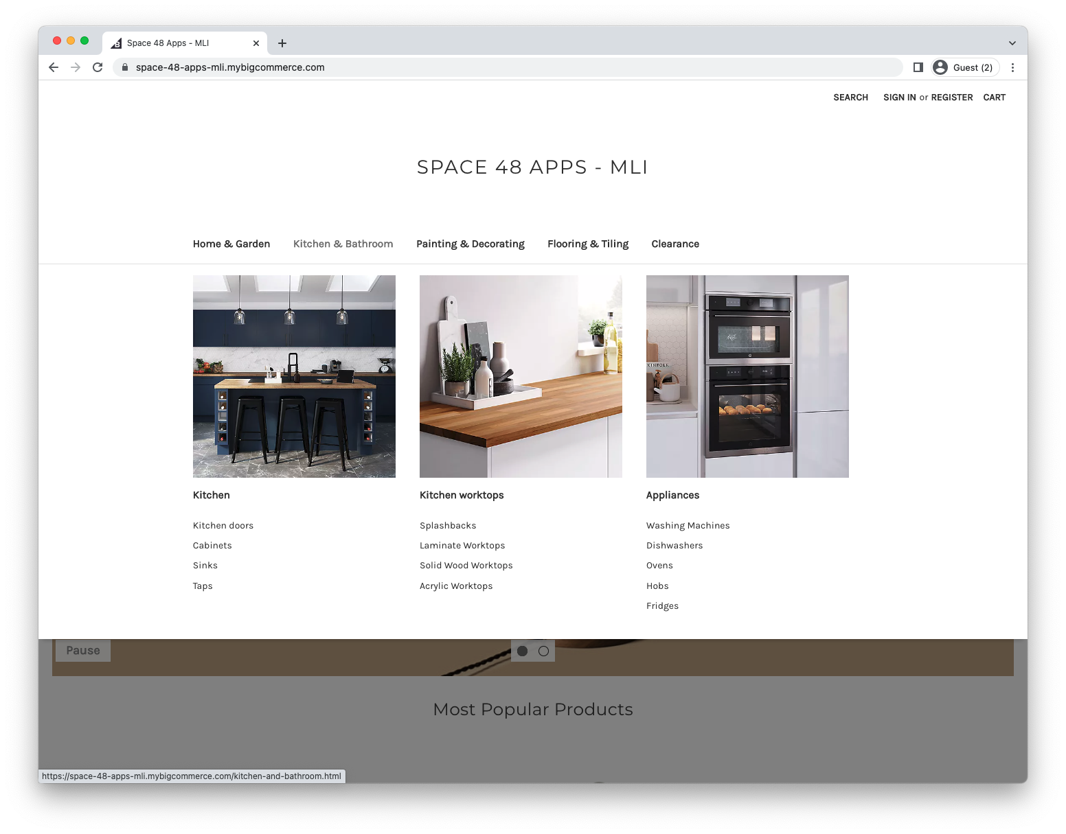 A visual mega menu with navigation links and category images