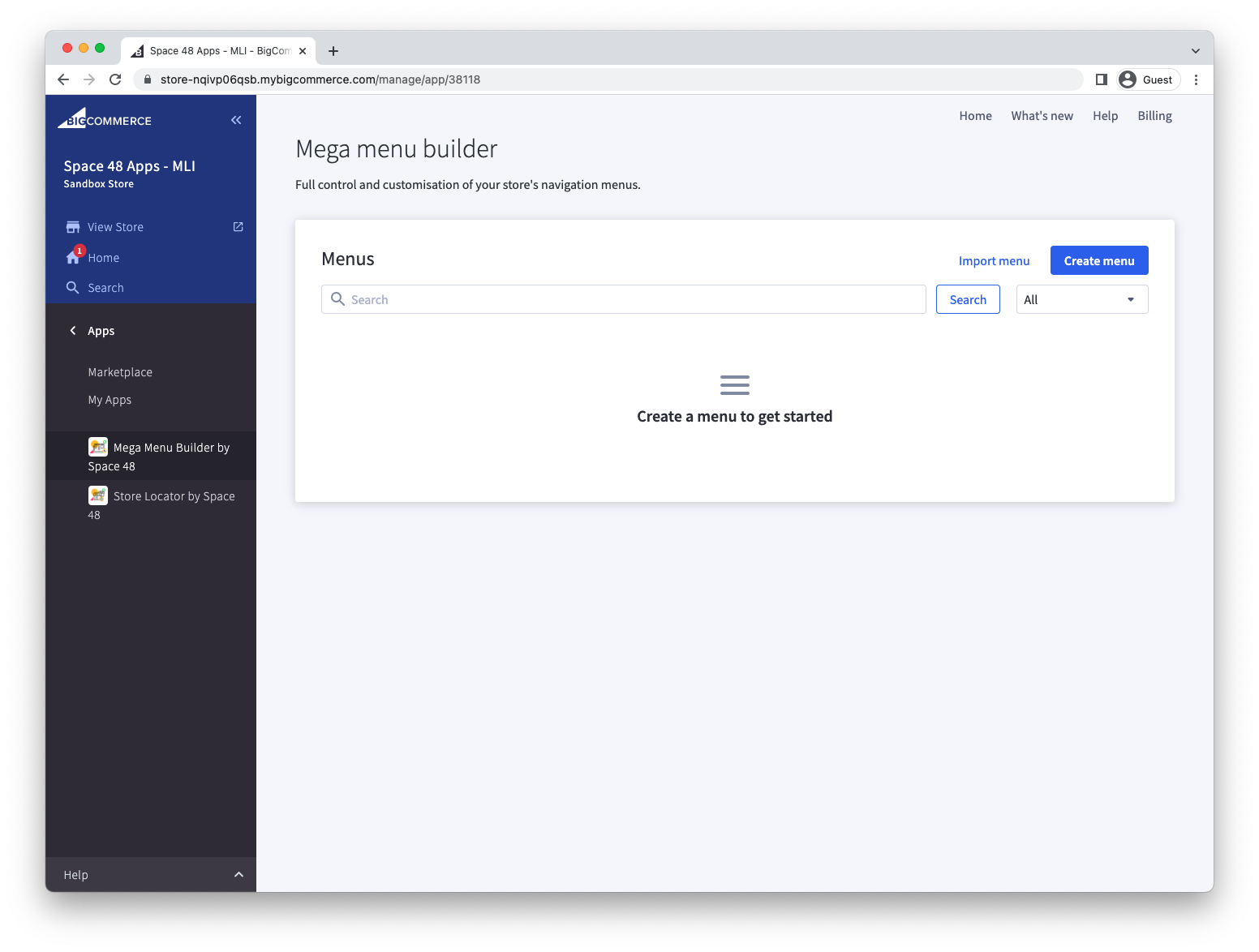 Mega Menu Builder dashboard after installation