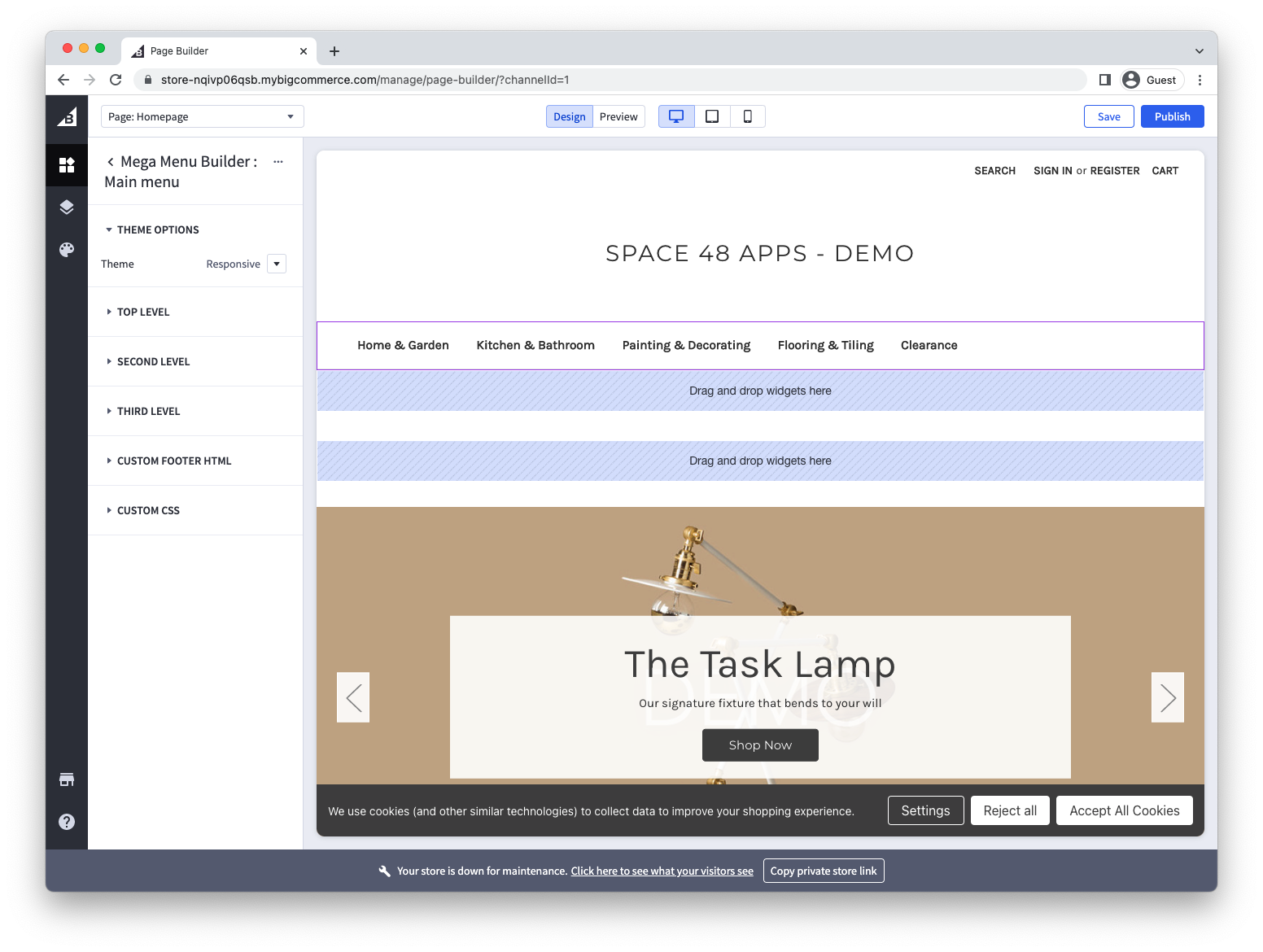 Mega Menu widget placed in a Page Builder header region