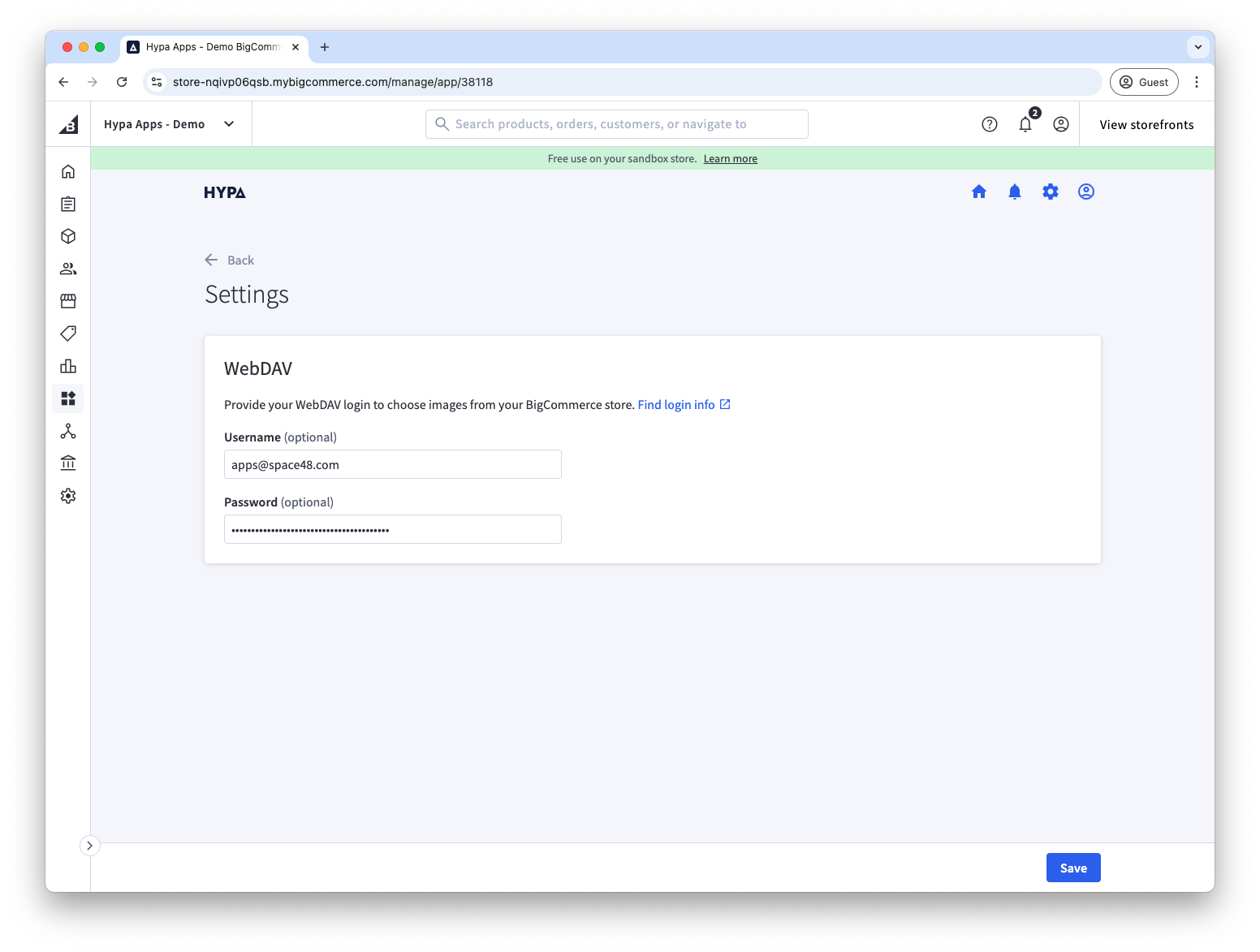 WebDAV credential fields in Mega Menu Builder settings