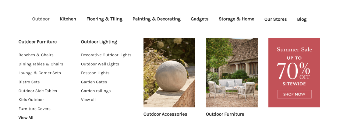 Menu with link columns and featured image blocks