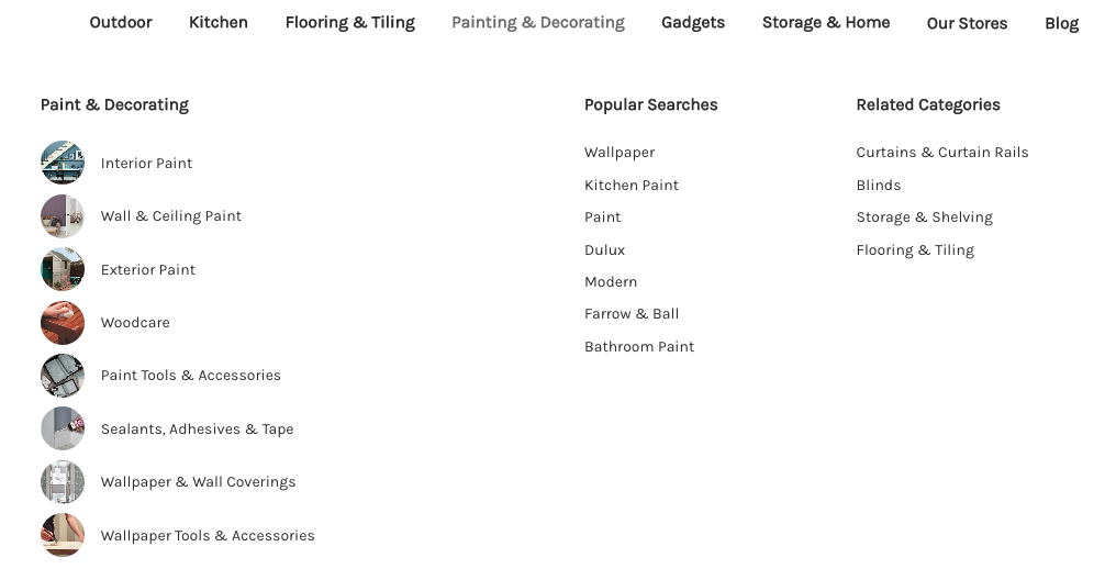 Four-column grid with inline menu item images