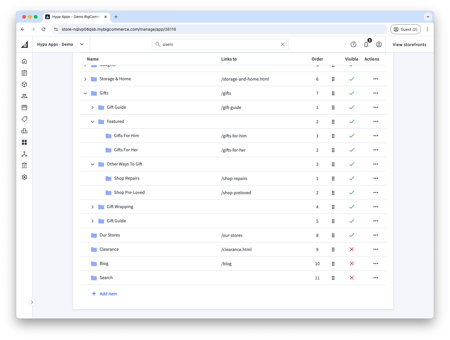 Gifts menu item hierarchy in Mega Menu Builder
