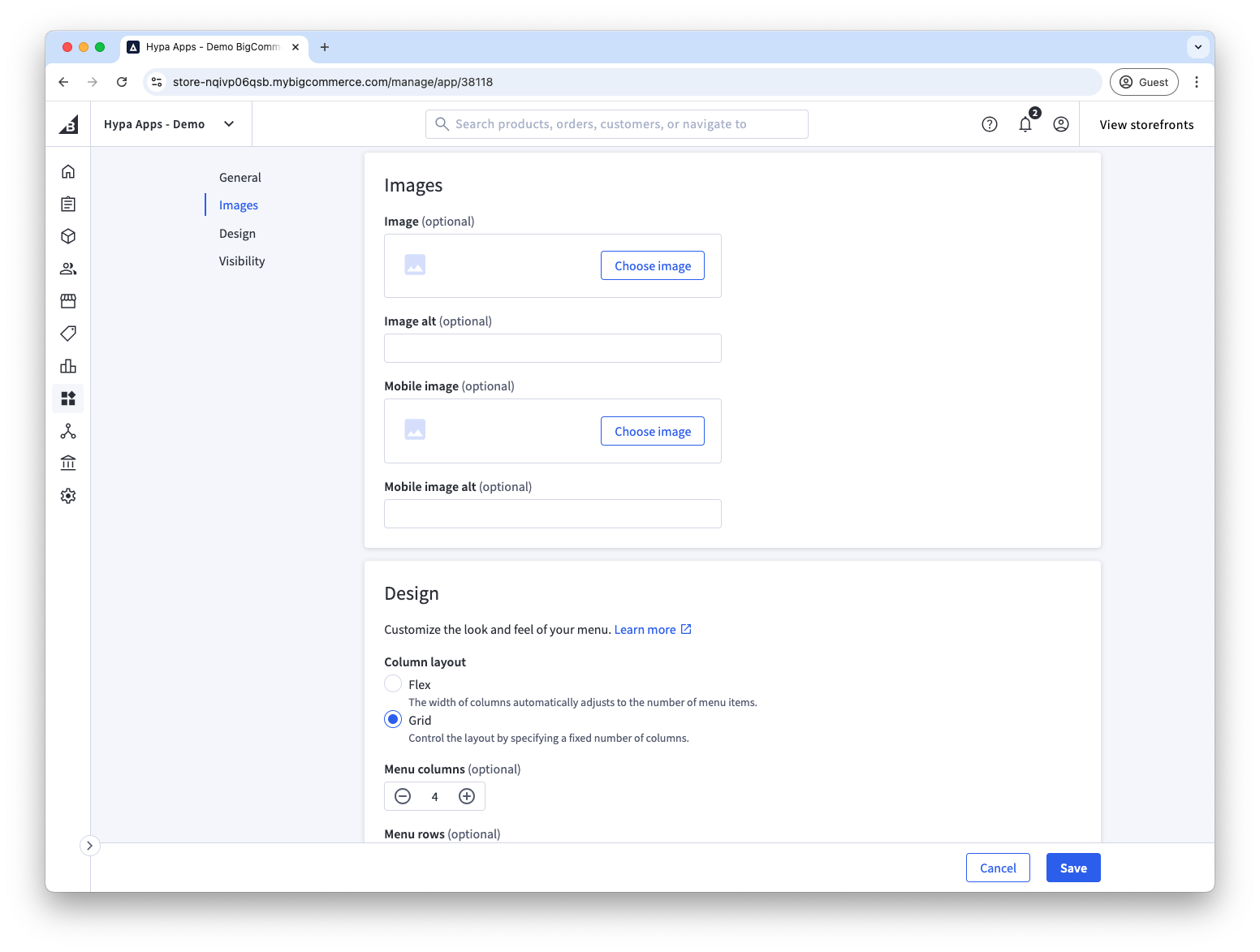 Desktop and mobile image fields on a menu item